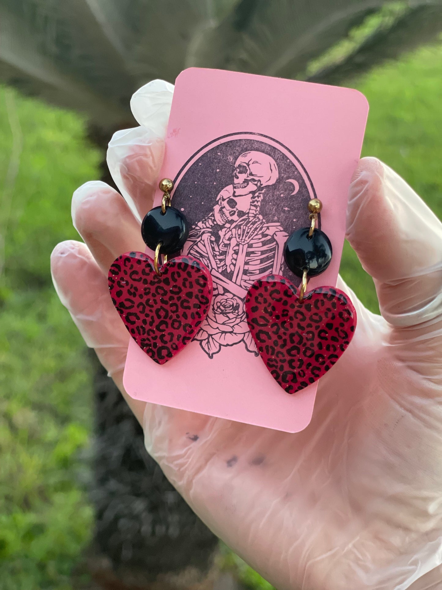 Leopard heart earrings
