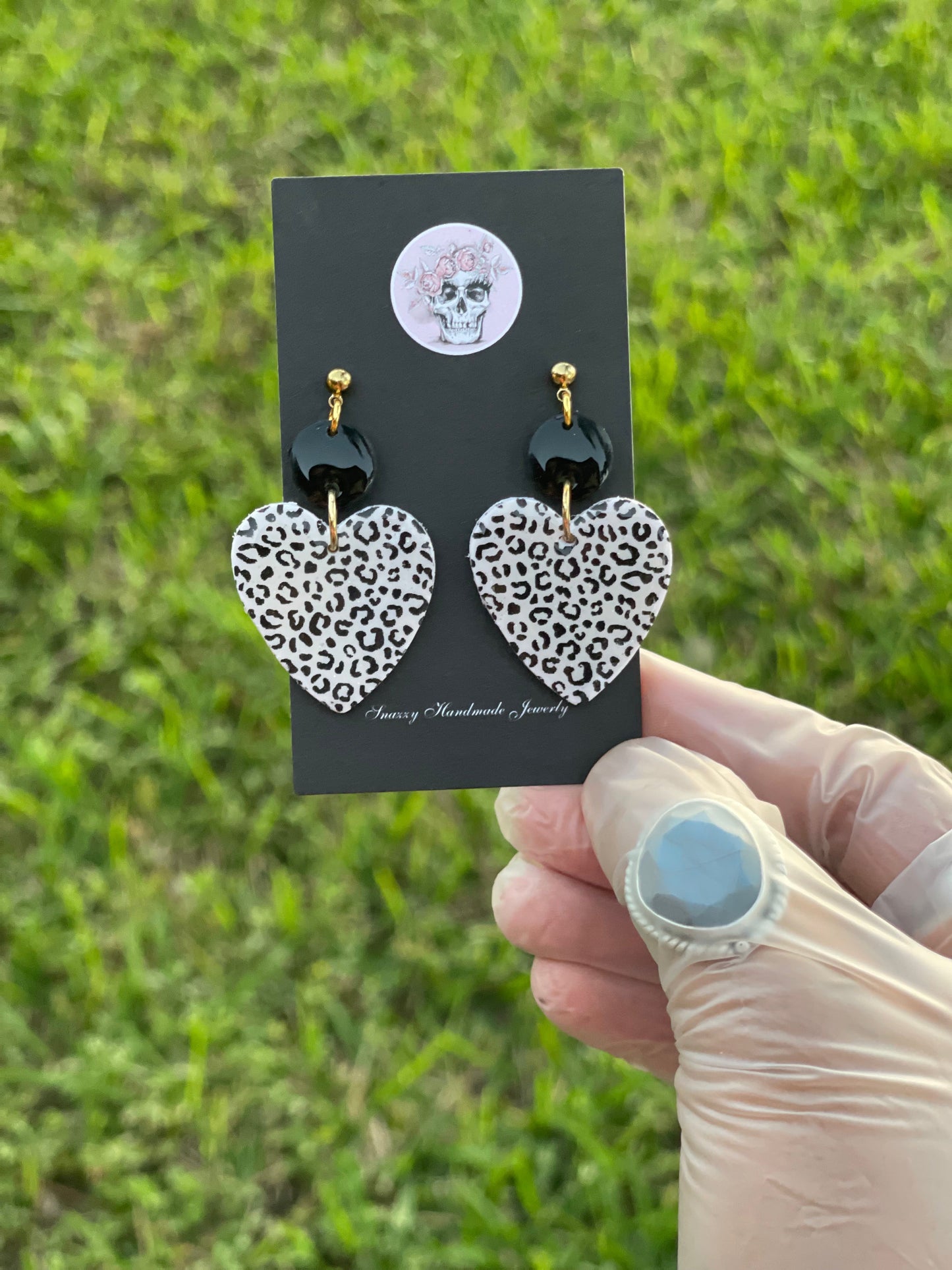 Leopard heart earrings