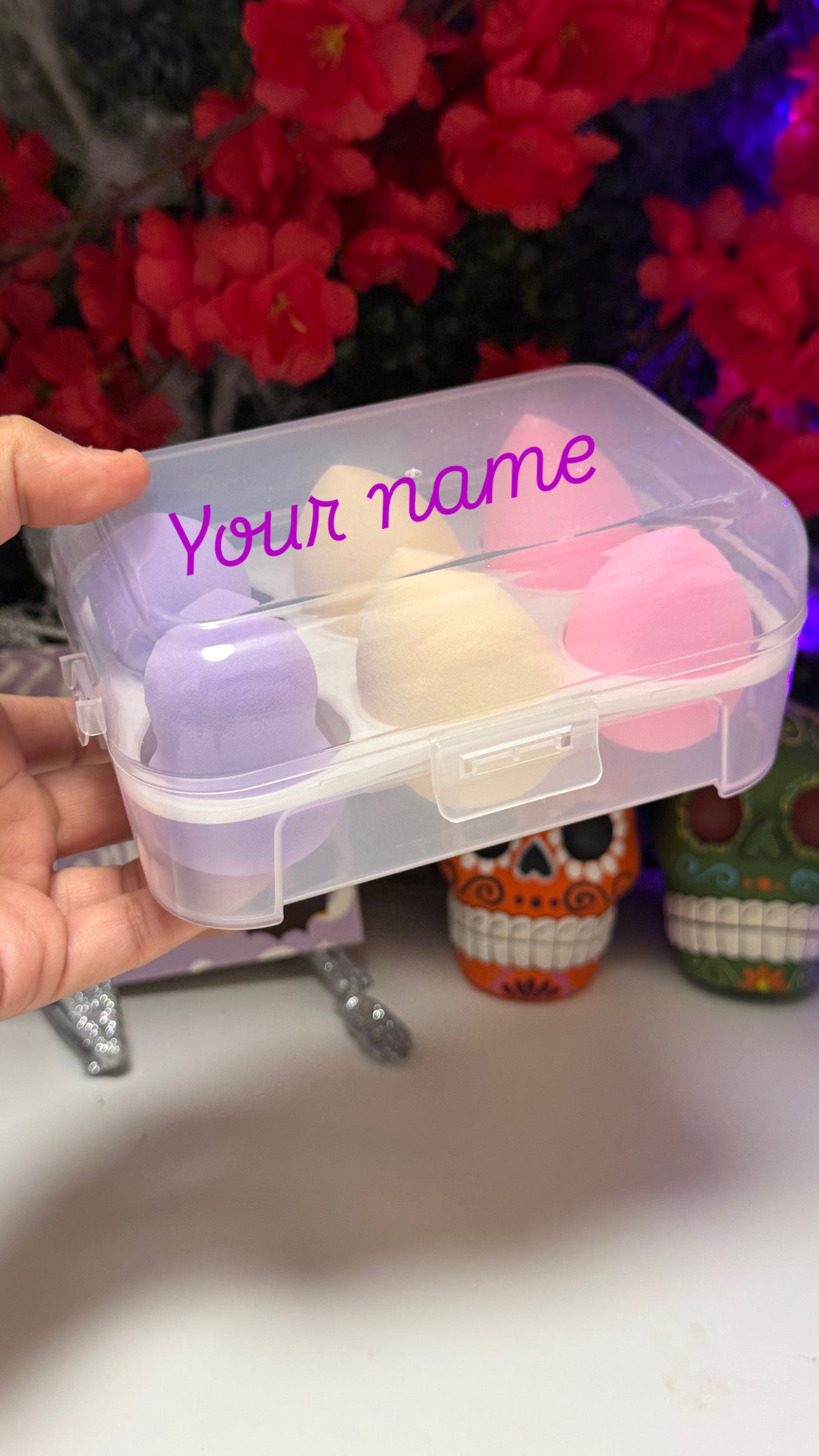 Personalized beauty blender basket