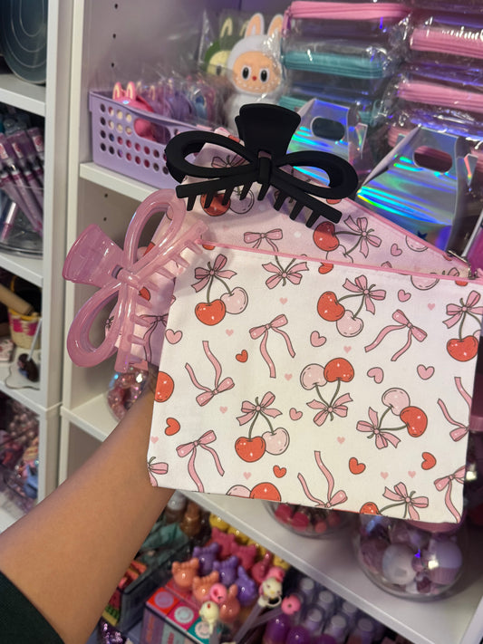 Bow clip & makeup bag