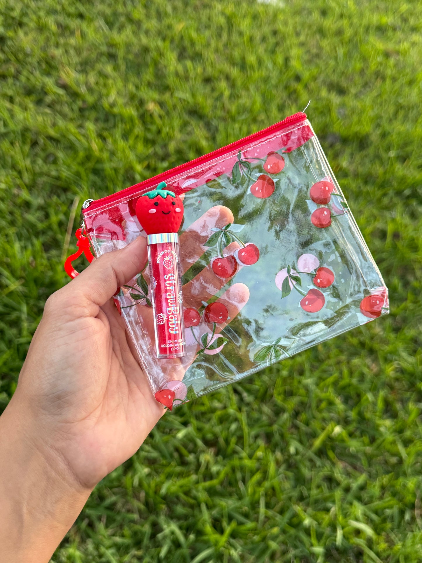 Strawberry gloss & zipper bag